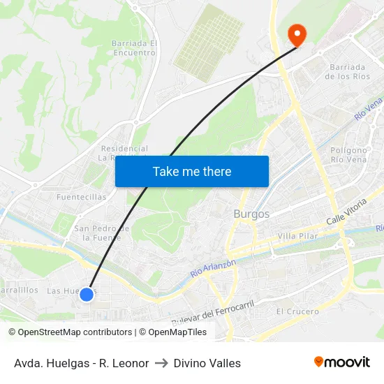 Avda.  Huelgas - R. Leonor to Divino Valles map