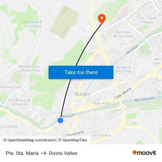 Pte. Sta. María to Divino Valles map