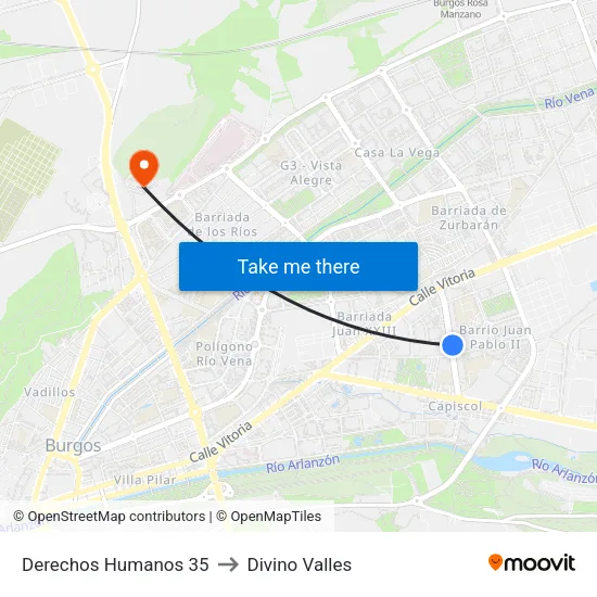 Derechos Humanos 35 to Divino Valles map