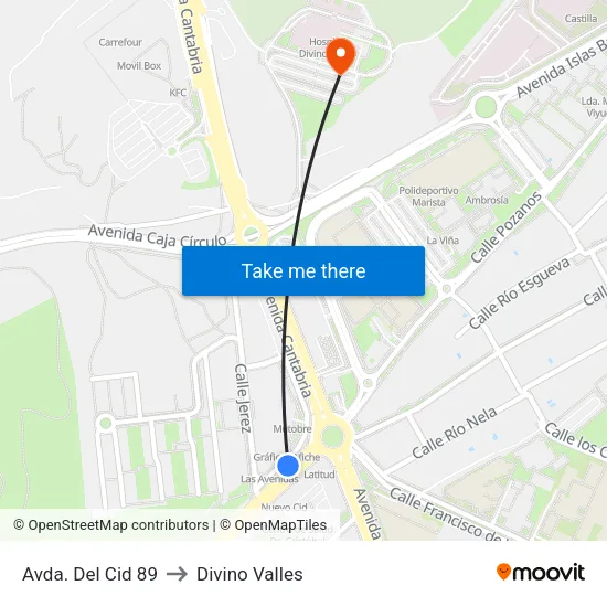 Avda. Del Cid 89 to Divino Valles map