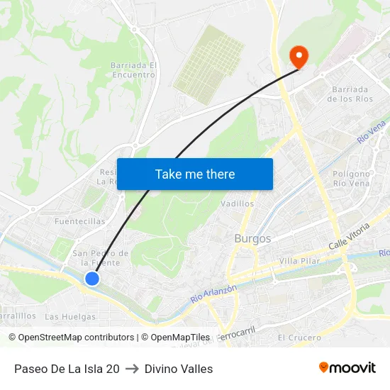 Paseo De La Isla 20 to Divino Valles map