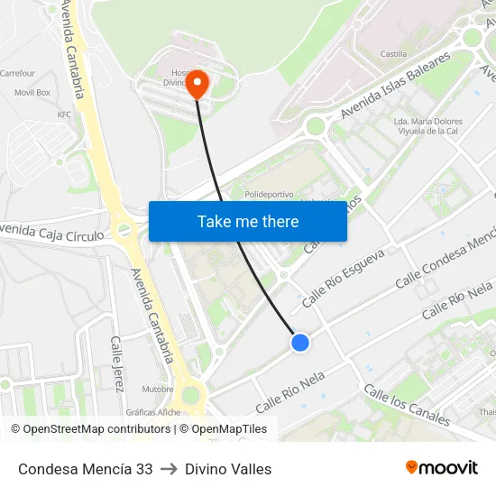 Condesa Mencía 33 to Divino Valles map