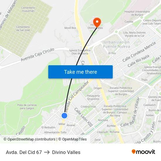 Avda. Del Cid 67 to Divino Valles map