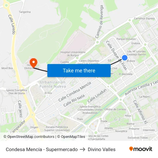 Condesa Mencía - Supermercado to Divino Valles map