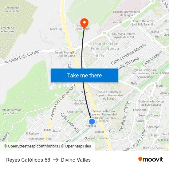 Reyes Católicos 53 to Divino Valles map