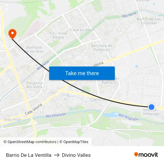 Barrio De La Ventilla to Divino Valles map