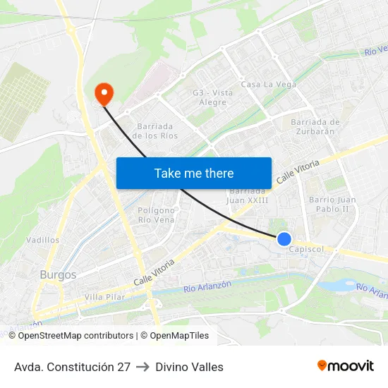 Avda. Constitución 27 to Divino Valles map