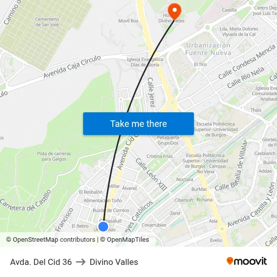 Avda. Del Cid 36 to Divino Valles map