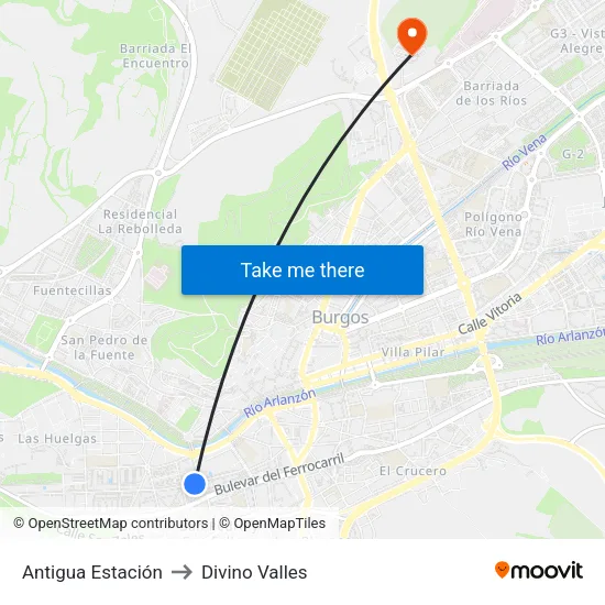 Antigua Estación to Divino Valles map