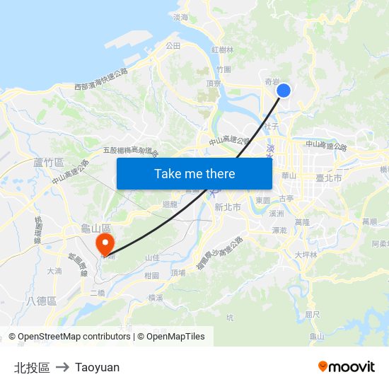 北投區 to Taoyuan map