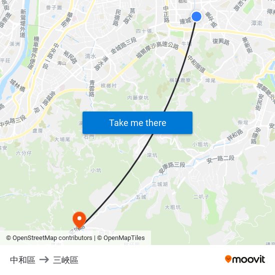 中和區 to 三峽區 map