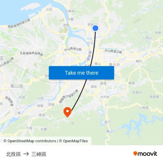 北投區 to 三峽區 map