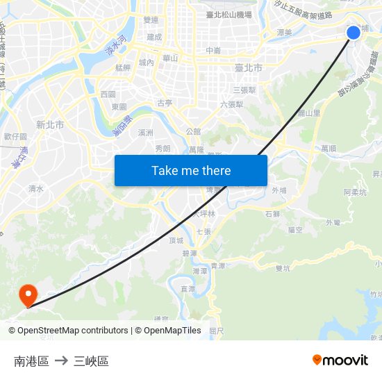 南港區 to 三峽區 map