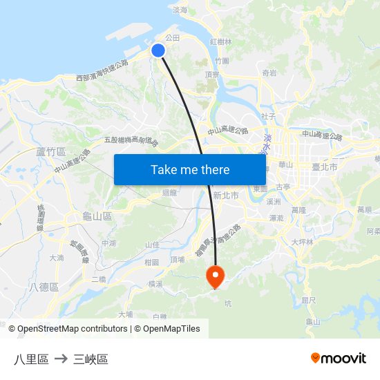 八里區 to 三峽區 map