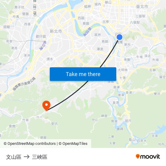 文山區 to 三峽區 map