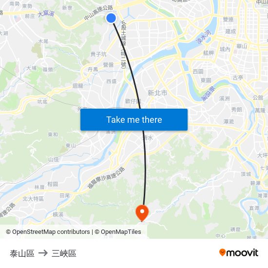 泰山區 to 三峽區 map