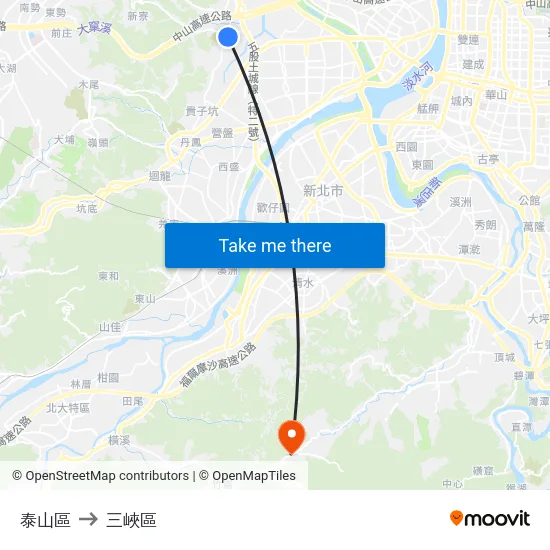 泰山區 to 三峽區 map