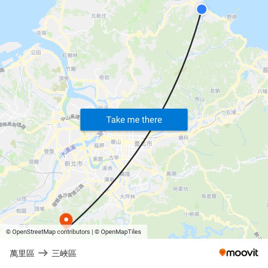 萬里區 to 三峽區 map