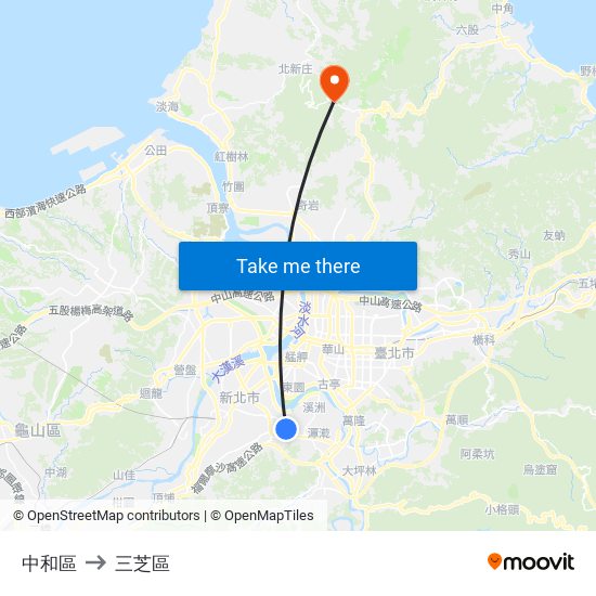 中和區 to 三芝區 map