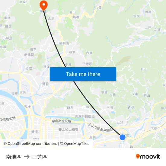 南港區 to 三芝區 map