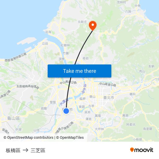 板橋區 to 三芝區 map
