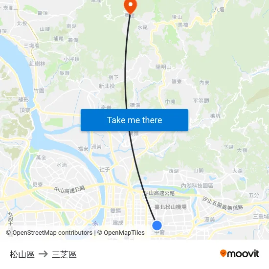 松山區 to 三芝區 map