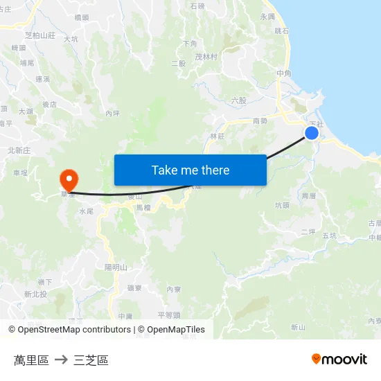 萬里區 to 三芝區 map