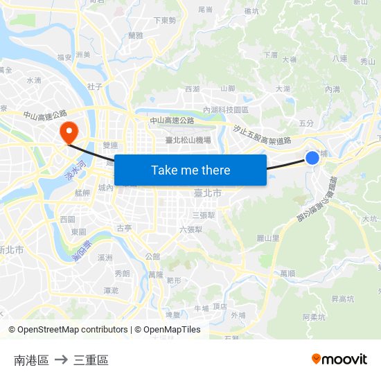 南港區 to 三重區 map
