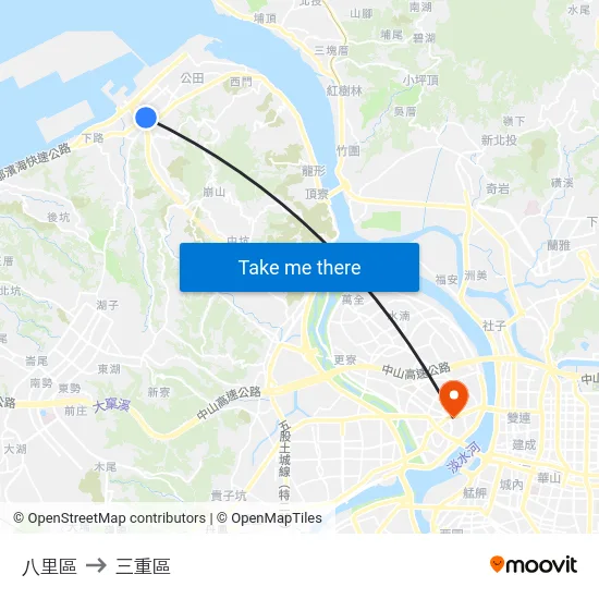 八里區 to 三重區 map