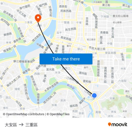 大安區 to 三重區 map