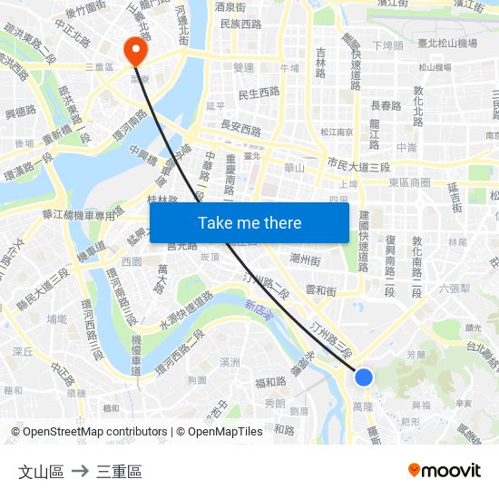 文山區 to 三重區 map