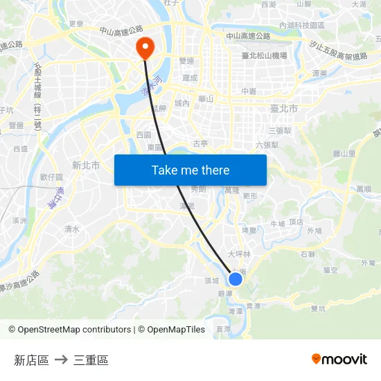 新店區 to 三重區 map