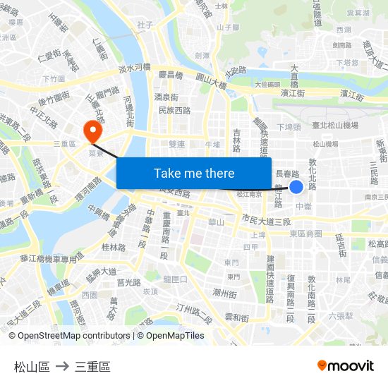 松山區 to 三重區 map