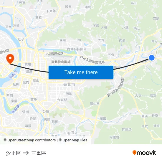 汐止區 to 三重區 map