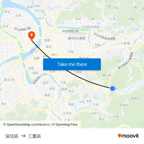 深坑區 to 三重區 map
