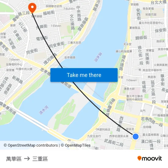 萬華區 to 三重區 map