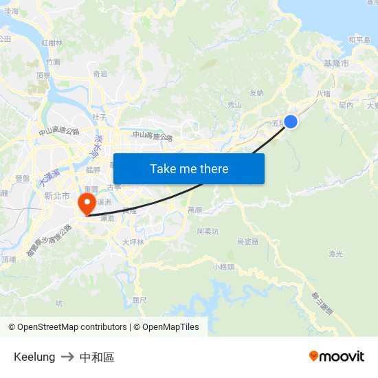 Keelung to 中和區 map
