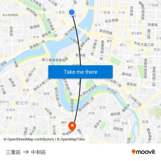 三重區 to 中和區 map