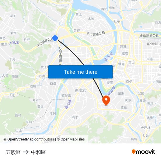 五股區 to 中和區 map