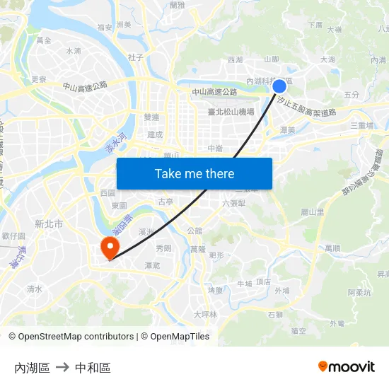 內湖區 to 中和區 map