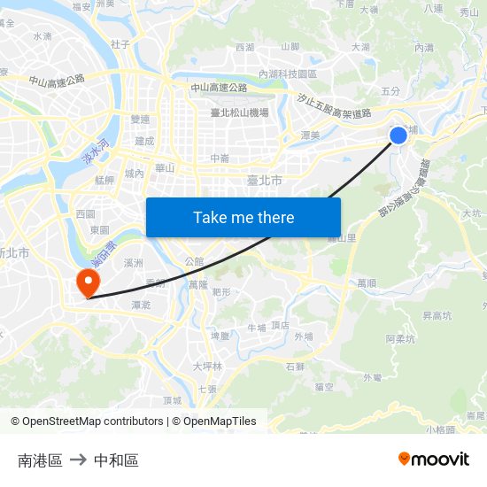 南港區 to 中和區 map