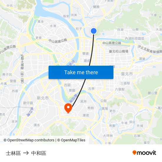 士林區 to 中和區 map