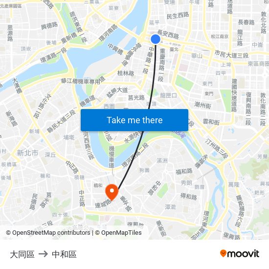 大同區 to 中和區 map