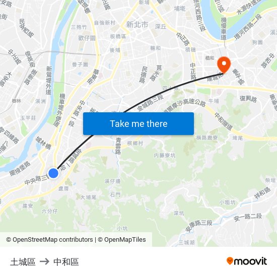 土城區 to 中和區 map