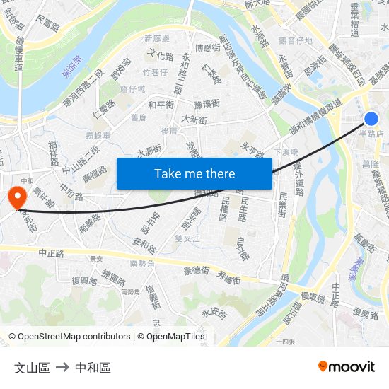 文山區 to 中和區 map