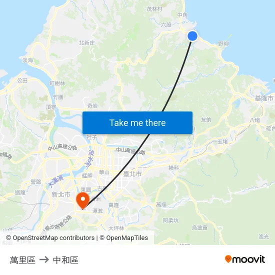 萬里區 to 中和區 map