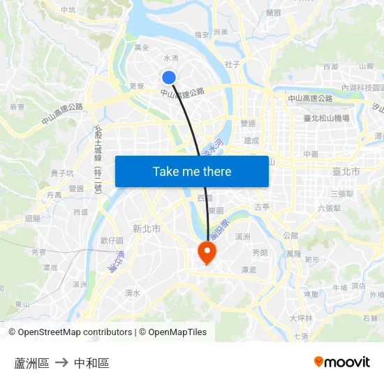蘆洲區 to 中和區 map