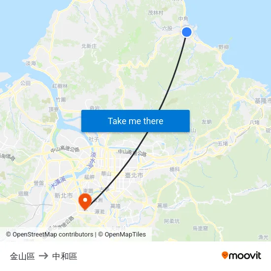 金山區 to 中和區 map