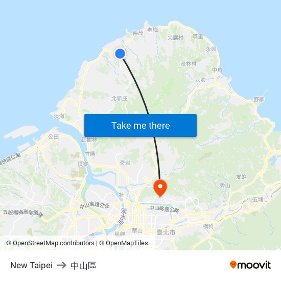 New Taipei to 中山區 map