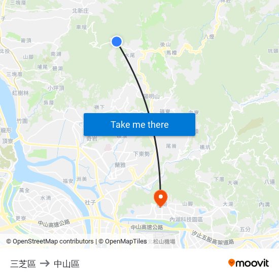 三芝區 to 中山區 map